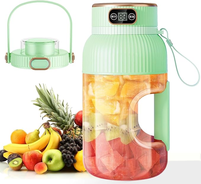 large portable blenderpowerful motor driving ten-blade cutter head dual large-capacity batteries TYPE-C fast charging head 42Oz (1200ml) large capacity (GREEN WITH LID)