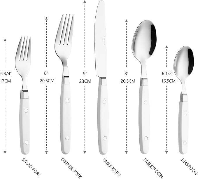 ANNOVA Silverware Set Retro/Rivet Colorful Stainless Steel Tableware Kitchen Flatware Set Utensils Includes Dinner Knives Forks Spoons Salad Forks &amp Dessert Spoons (White 20 Pieces)
