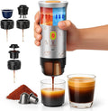 Portable Espresso Machine 3-in-1 Travel Coffee Maker with Self-Heating Battery Operated 20Bar Wireless Portable Espresso Maker Compatible with Ground Coffee &amp Capsule for Camping Car Office