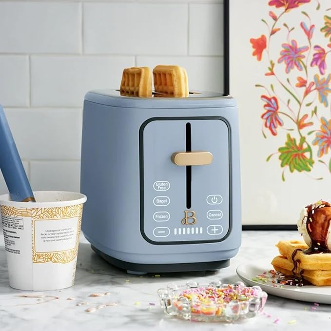 2 Slice Digital Toaster with Touch Control Panel Adjustable Toast Shade Settings Wide Bread Openings Bagel &amp Frozen Modes Removable Crumb Tray (Cornflower Blue)