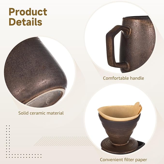 620 Ml Ceramic Pour Over Coffee Maker with 100 Filters Retro Design Perfect for Home Or Office Brewing