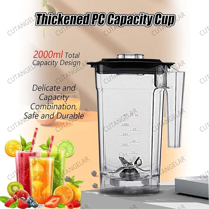 2200W Heavy Duty Commercial Blender Silent Smoothie Maker with Lid 2L Capacity 17000 RPM Crushes Ice Nuts Suitable for Cafes Coffee Shops Compact Size200x210x580mm