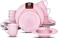 20pc Dinnerware Set Plate and Bowl Set Stoneware Dishes Set for 4 Microwave and Dishwahser Safe Scratch Resistant French Countryside Speckled Antique Pink