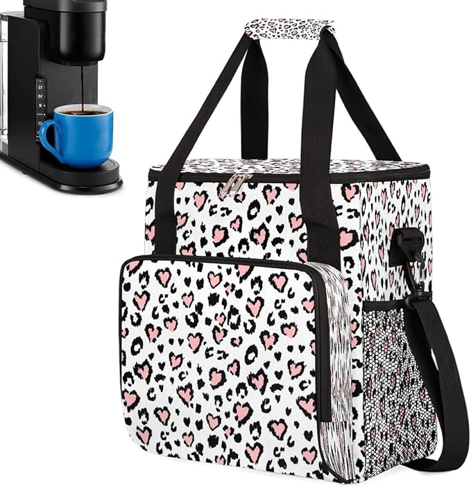 Animal Skin Cattle Coffee Maker Carring Bag Travel Carrying Storage Tote Bag Compatible with Keurig K-Mini or K-Mini Plus Portable Single Serve Coffee Brewer Case with Pockets for K-cup Pods