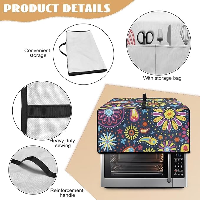 Floral Petal Toaster Oven Cover with Storage Pockets Multipurpose Microwave Air Fryer Kichen Appliances Protective Covers Essential for Everyday Home Kitchens