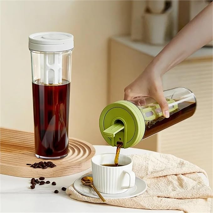 1L Manual Cold Brew Coffee Maker with Handle High-Capacity Water Bottle Summer Portable Juices Tea Fruit Coffeeware Pot(White-1)