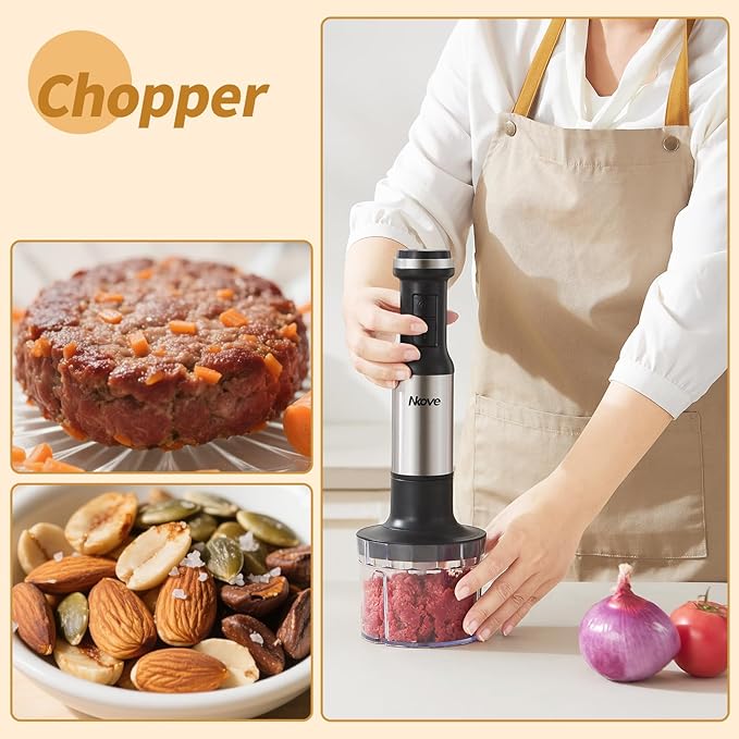 Immersion Blender Handheld Corded Hand Blenders 5 in 1 Set 800W Stainless Steel Stick Blender Turbo Mode with 600 ml Mixing Beaker with Lid 400 ml Chopper Whisk Milk Frother BPA-Free
