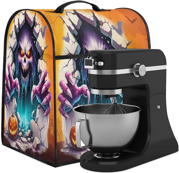 cfpolar Kitchen Aid Mixer Cover Compatible with 6-8 Quarts Halloween Grim Reaper Pumpkin Stand Mixer Cover Kitchen Aid Mixers Accessories Appliance Organizer Bag Dust Covers with Zipper Pocket