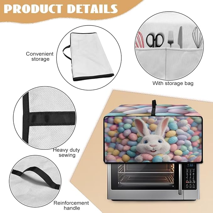 Toaster Oven Dust Cover Bunny Easter Egg Printed Bread Maker Cover Machine Washable Covers with Side Pockets Kitchen Small Appliance Protector Easter Decor M