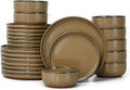 E-far Stoneware Dinnerware Sets for 8 24 Pieces Reactive Glaze Plates and Bowls Sets Elegant Dishes with Rustic Terracotta Clay Base Dishwasher &amp Microwave Safe Scratch Resistant Desert Camel