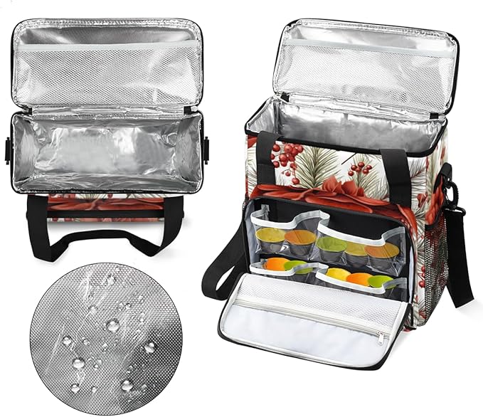 Christmas Flowers Coffee Maker Carrying Bag Glowing Flowers Travel Storage Bag Compatible with K-Mini or K-Mini Plus Single Serve Coffee Brewer Carrying Case with Multiple Pockets &amp Shoulder Str