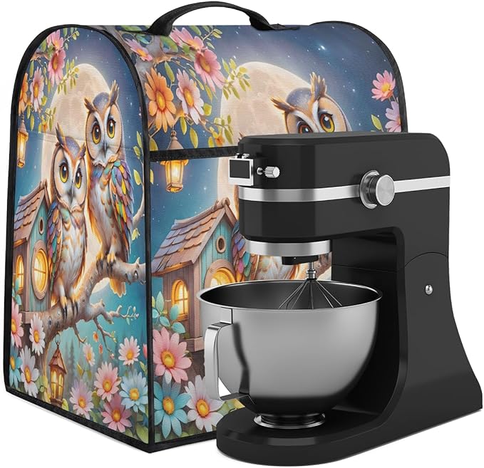cfpolar Kitchen Aid Mixer Cover Compatible with 6-8 Quarts Owl Bird Flowers Stand Mixer Cover Kitchen Aid Mixers Accessories Appliance Organizer Bag Dust Covers with Zipper Pocket