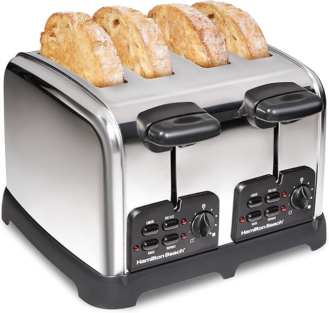 Hamilton Beach 24782 Retro Toaster with Wide Slots Sure-Toast echnology Bagel &amp Defrost Settings Auto Boost to Lift Smaller Breads 4 Slice Polished Stainless Steel