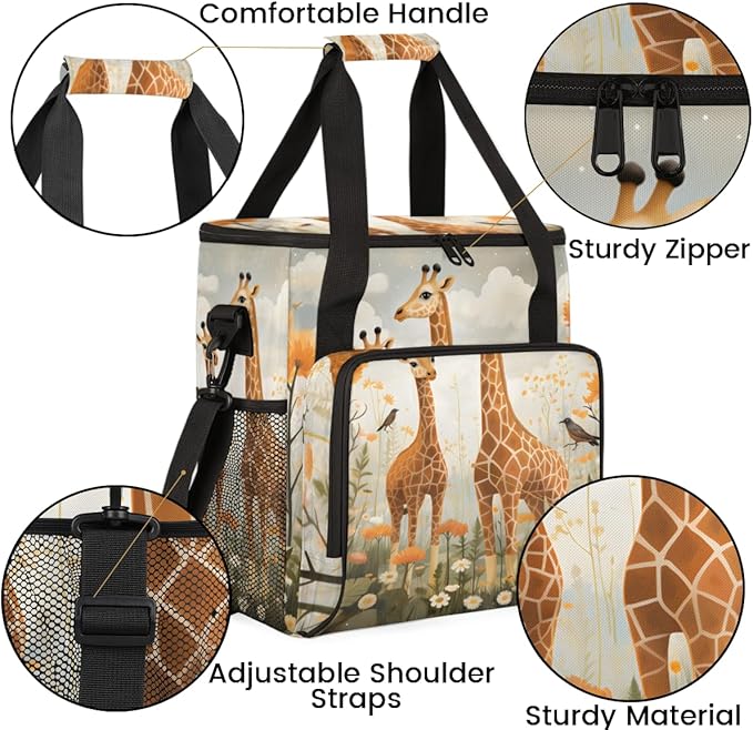 Forest Giraffe Coffee Maker Carrying Bag Flowers Giraffe Travel Storage Bag Compatible with K-Mini or K-Mini Plus Single Serve Coffee Brewer Carrying Case with Multiple Pockets &amp Shoulder Strap