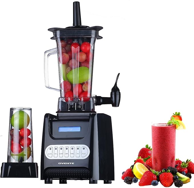 OVENTE Kitchen Countertop Blender with Dispenser Stainless Steel Blade &amp 1.5L BPA-Free Portable Easy Clean Jar 1000 Watt Base Powered Electric Mixer for Smoothie Protein Shakes Black BLH1000B
