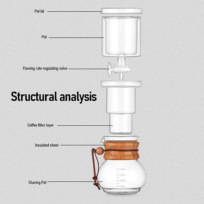 Ice Drip Coffee Maker 400ml Large Capacity Ice Drip Coffee Maker Clear Glass Cold Brew Coffee Maker Set with Adjustable Water Flowing for Household Tea Room 400ml
