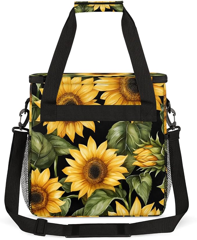 Flower Sunflower Theme Coffee Maker Travel Bag for Keurig K-Mini/K-Mini Plus Insulated Waterproof Tote with Pockets for K-Cup Portable Single-Serve Brewer Case