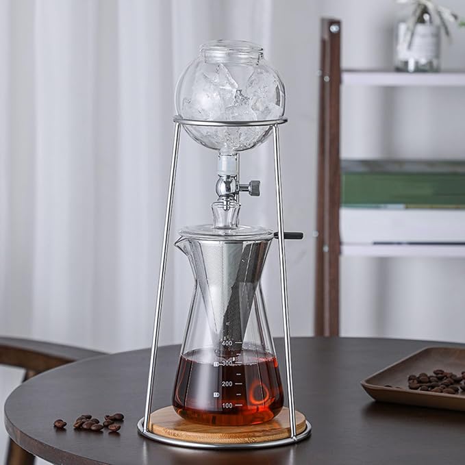 Portable Cold Drip Coffee Maker Drip Tower Coffee Maker 400ml Glass Coffee Pot with Stainless Steel Regulating Valve V-Shaped Spout for Home Office