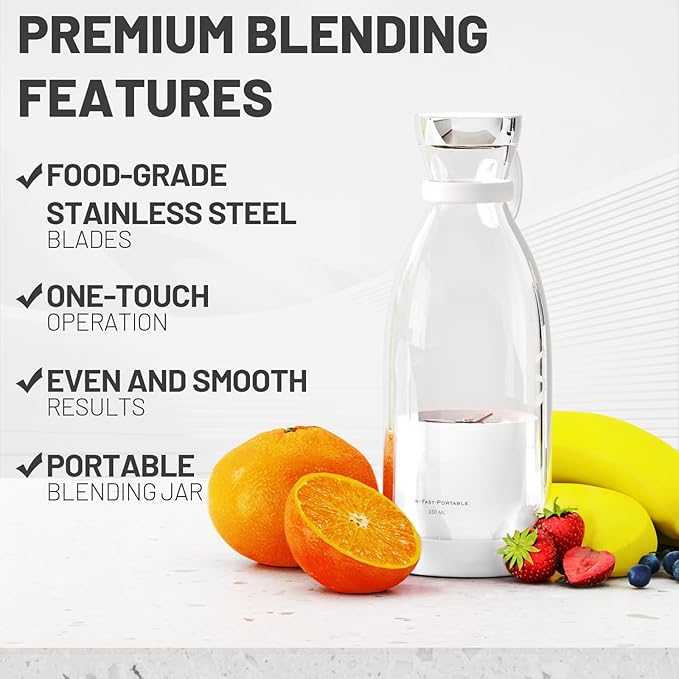 OTPEIR Portable Blender for Shakes and Smoothies with 11.83 Oz Travel Cup and LidDurable Stainless Steel Blades for Juice Blending Performance White