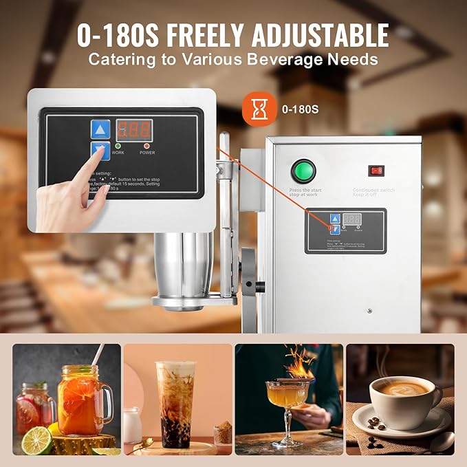 Happybuy 120W Milkshake Maker Machine Double Head Commercial Milk Tea Shaker 0-180s Adjustable Blender with 750ml Stainless Steel Cup for Milk Tea Store