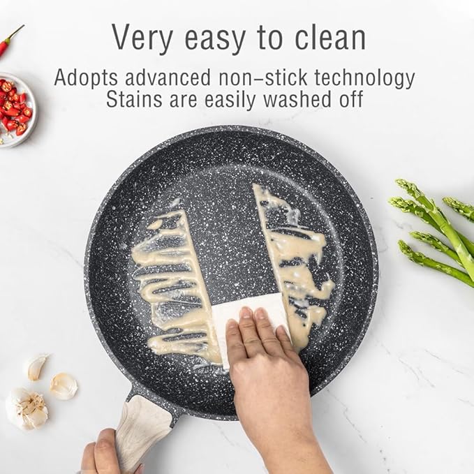 Black Kitchen Cookware Sets 7 Piece Nonstick Pots and Pans Set Granite Cooking Set for Induction &amp Dishwasher Safe Oven Stovetop PFAS and PFOA Free