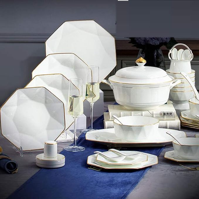 Dinnerware Set Plate Set Shallow Porcelain Plates Set Serving Dinner Bread Butter Dinner Dessert Snack Phnom Penh Around Light Elegant Luxury in Case of Be Used to RefrigeratorBB