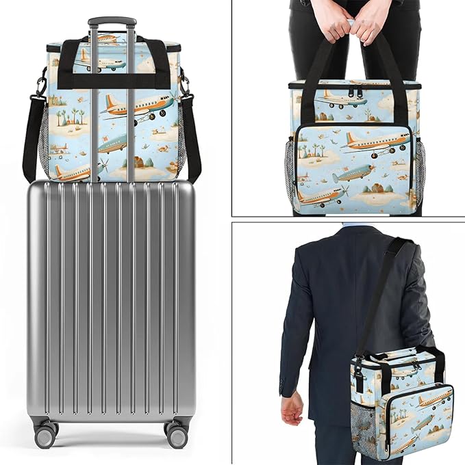 Cute Aircraft Coffee Maker Carring Bag Large Insulated Storage Organizer Case Tote Bags with Shoulder Strap for Travel Work Picnic