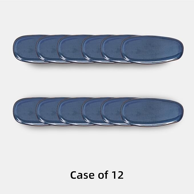 Organic Shape Highland Ceramic Serving Tray 12pcs 11.625 * 5.125inch Handmade Reactive Glaze Stoneware Tray with Wavy Edge for Kitchen Microwave &amp Dishwasher Safe Scratch Resistant-Blue