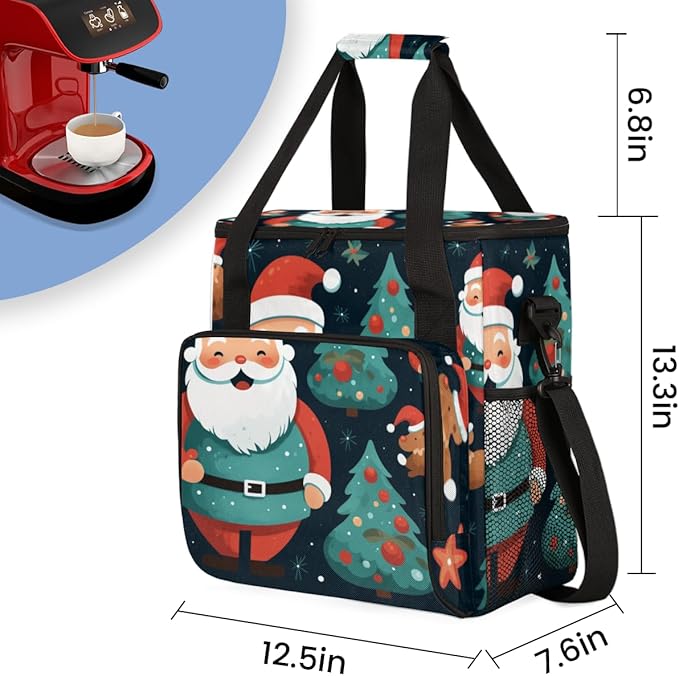 Xmas Santa Claus Coffee Maker Carrying Bag Magical Santa Claus Travel Storage Bag Compatible with K-Mini or K-Mini Plus Single Serve Coffee Brewer Carrying Case with Pockets &amp Shoulder Strap