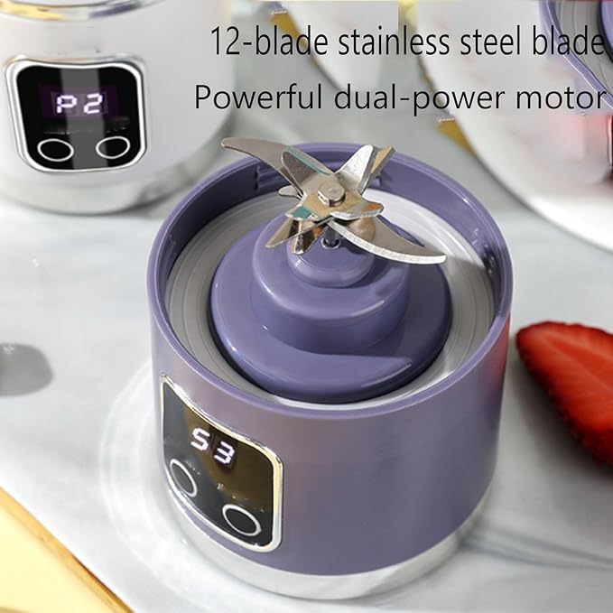 Digital Multimode Juicer Blender - Smart Led Display 3 Speed12-Blade Fresh Juice Bottle 450ml Portable Digital Display Juicer Diet-Friendly Leak Proof Design For Smoothies Liquid Diet (White)