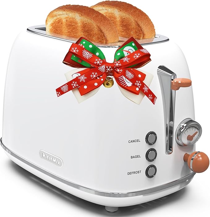 Toaster 2 sliceRetro Stainless Steel Toaster with 6 Settings 1.5 In Extra Wide Slots Bagel/Defrost/Cancel Function Removable Crumb Tray (White)