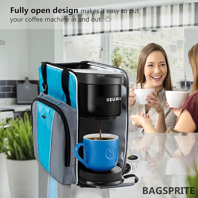 BAGSPRITE For Keurig K-Express Coffee Maker Travel Bag K-Iced Single Serve Brewer Carrying Case with Multiple Pockets for Pods Storage Bag With Shoulder Strap