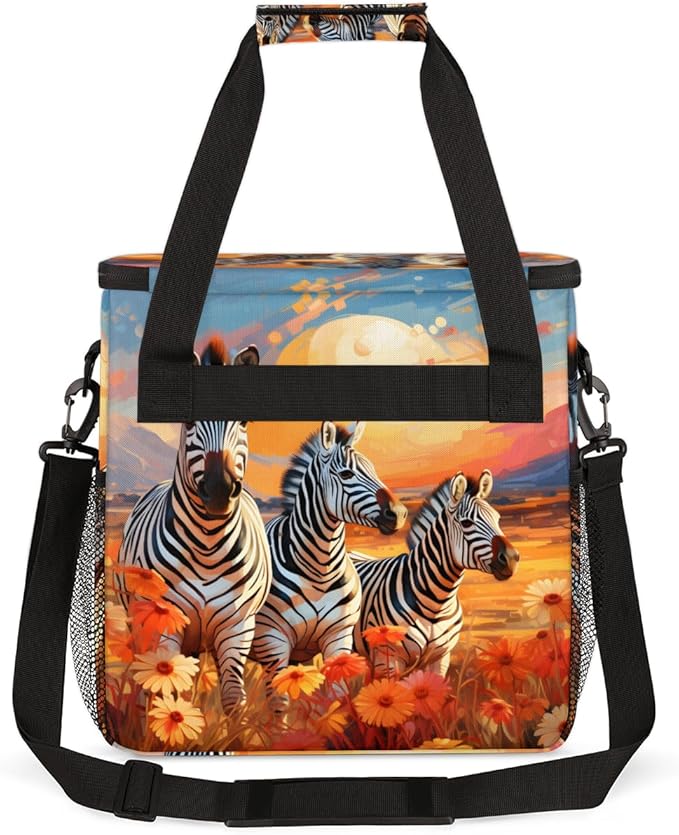 Sunset Zebra Coffee Maker Carrying Bag Chrysanthemum Travel Storage Bag Compatible with K-Mini or K-Mini Plus Single Serve Coffee Brewer Carrying Case with Multiple Pockets &amp Shoulder Strap