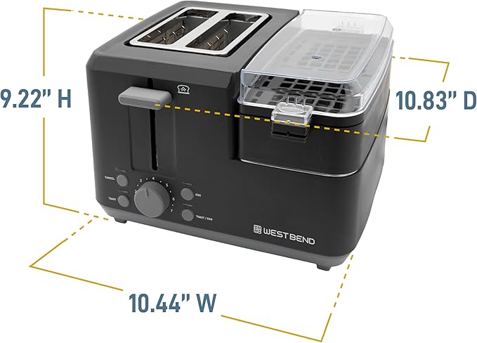 West Bend Breakfast Station 2-Slice Toaster and Egg Cooker/Poacher with Removable Pre-Cooked Meat and Vegetable Warming Tray for Perfect Breakfast Sandwiches 1200-Watts Black