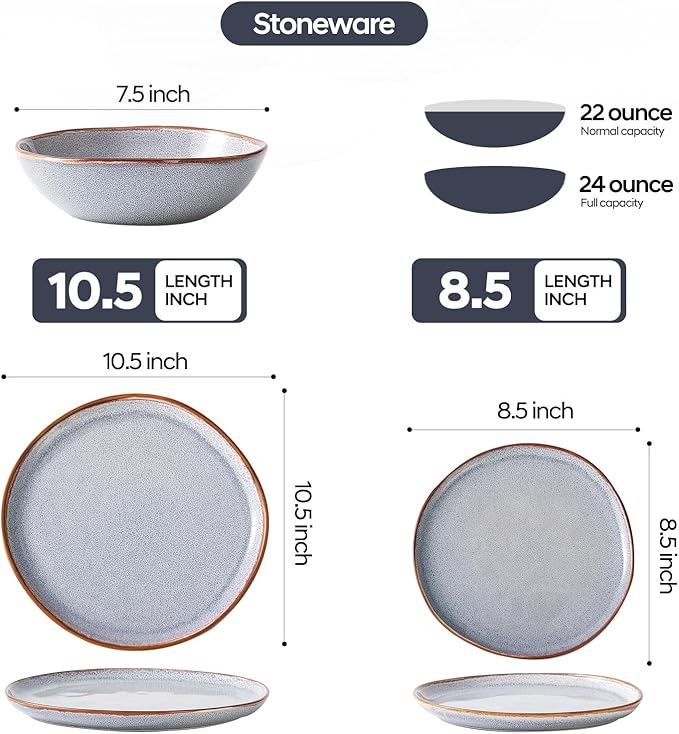 Bestone 12 Pieces Round Kitchen Dinnerware SetsPlates and Bowls SetsDishes Plates Bowls Dish Set Chip Resistant Ceramic Dinnerware Set Dishwasher/Microwave SafeService for 4Reactive Blue