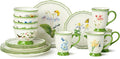Mirabella 16-Piece Ceramic DINNERWARE SET SERVICE for FOUR with Artistic Floral Dinner Plates Salad Plates Mugs and Ice Cream Bowls Vibrant European-Inspired Tableware for Everyday Meals