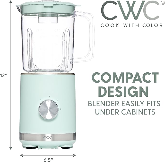 COOK WITH COLOR 300 Watt Blender: Powerful 2-Speed Control with Pulse 4-Tip Stainless Steel Blades 25oz (750ml) Jar and Skid-Resistant Feet Sage