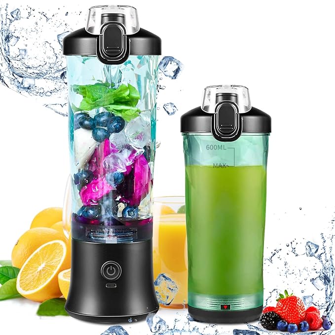 Portable BlenderPersonal Size Blender for Shakes and Smoothies with 6 Blades20 Oz Mini fresh juicer Blender Cup USB rechargeable with Travel Lid for HomeOffice &amp Gym (Diamond Black)