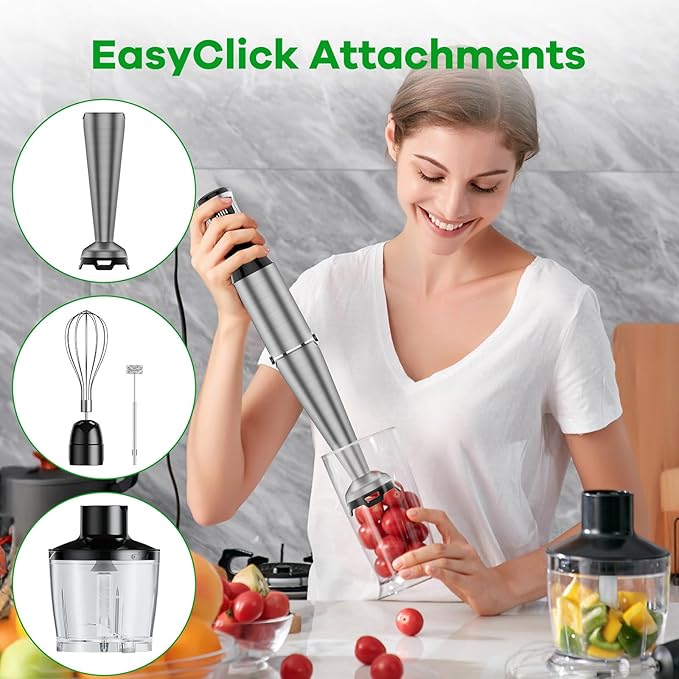 Immersion Blender Handheld Corded Hand Blenders Set 1100W Trigger Variable Speed 5 in 1 Stick Emulsifier with Chopper Whisk and Frother for Soup Baby Food and SmoothiesBlack