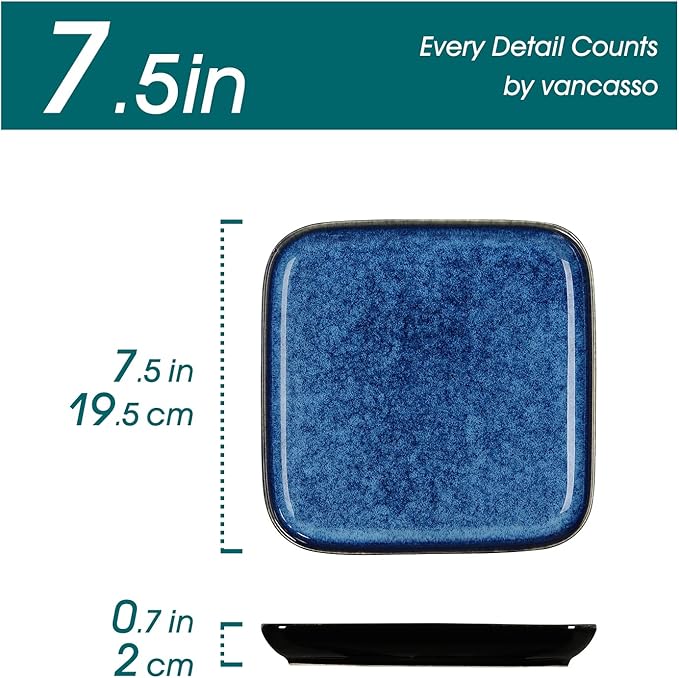 vancasso Starry 12 Pieces Dinnerware Sets for 4 Bundles 7.5 Inch Stern Square Dinner Plates Set of 4
