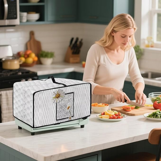 Doojoayie Daisy Toaster Cover 6 Slice Dust-Proof Kitchen Appliance Covers with Top Handle Design Easy to Use 19.7x16x 10 Compatible with Toaster/Kitchen Appliance