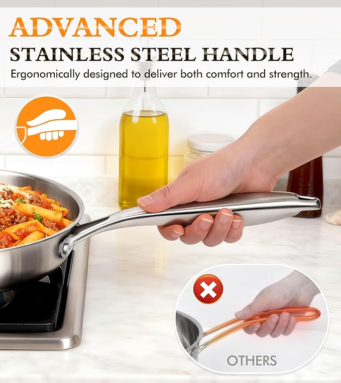 16-Piece Pots and Pans Set Tri-Ply Stainless Steel Cookware Set with Lids Non-toxic Kitchen Cooking Set Dishwasher-Friendly Induction-Ready Even Heating Heavy Duty Compatible with All Cooktops