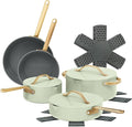 Nonstick Ceramic Cookware Set (12 Piece) Pots Frying Pans Lids and Kitchen Storage Oven Safe Pan Set &amp Compatible with All Stovetops - (Sage Green)