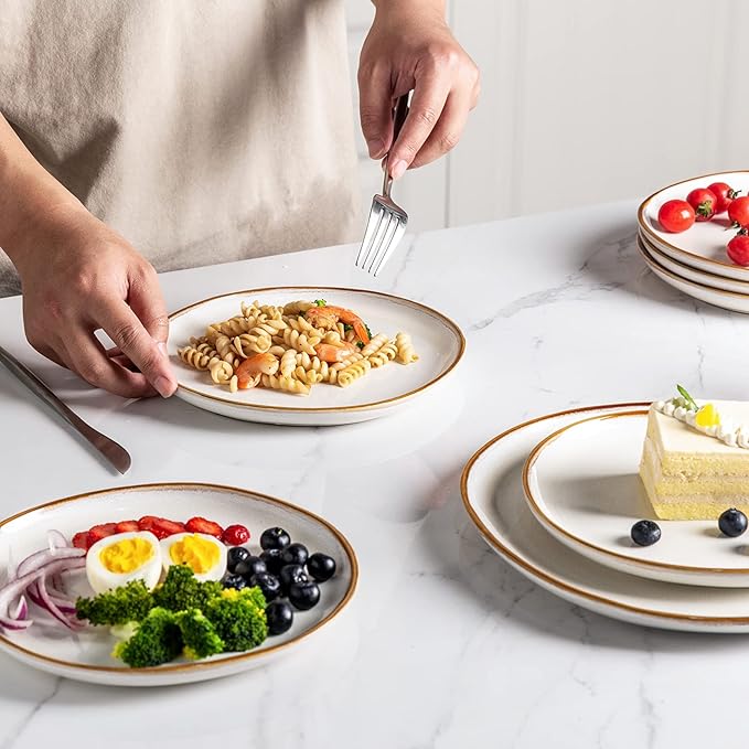AmorArc Ceramic Dinnerware SetsHandmade Reactive Glaze Plates and Bowls SetsHighly Chip and Crack Resistant | Dishwasher &amp Microwave Safe Dishes Set Service for 4 (16pc)
