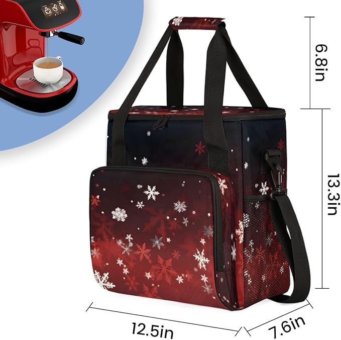 Xmas Snowflakes Coffee Maker Carrying Bag Cartoon Snowflakes Travel Storage Bag Compatible with K-Mini or K-Mini Plus Single Serve Coffee Brewer Carrying Case with Multiple Pockets &amp Shoulder St