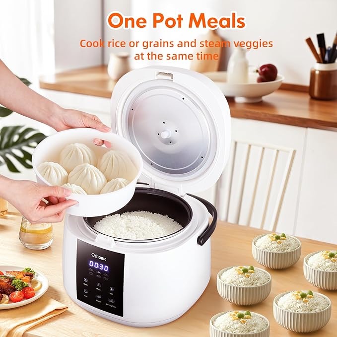Rice Cooker Small6-Cup (Uncooked) / 12-Cup (Cooked)6-in-1 Multi CookerElectric Smart Rice CookerPortable Non-Stick Rice Maker With Steamer Basket12 Hours Timer Delay &amp Keep Warm Function