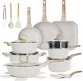 23Pcs Pots and Pans Set Non Stick Kitchen Cookware Sets Granite Induction Cookware Non Stick Cooking Set w/Frying Pans Saucepans Griddle EggPan (White)