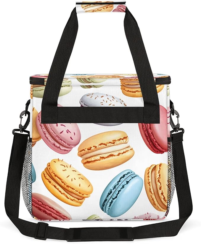 French Macarons Coffee Maker Travel Bag Colorful Insulated Grocery Bag Travel Picnic Leakproof Cooler Bags With Shoulder Strap