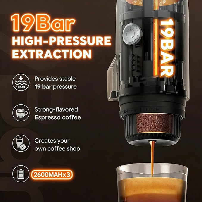 Portable Electric Espresso Machine Travel Coffee Maker for Camping 3 in 1 Self-Heating for Ground Coffee &amp DG NS Capsule Pods For Travel Camping and Hiking (Bright White)