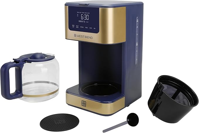 West Bend Timeless 12-Cup Programmable Coffee Maker with Brew Strength Selector for Hot and Iced Coffee Includes 1-4 Cup Brew Option and Permanent Filter